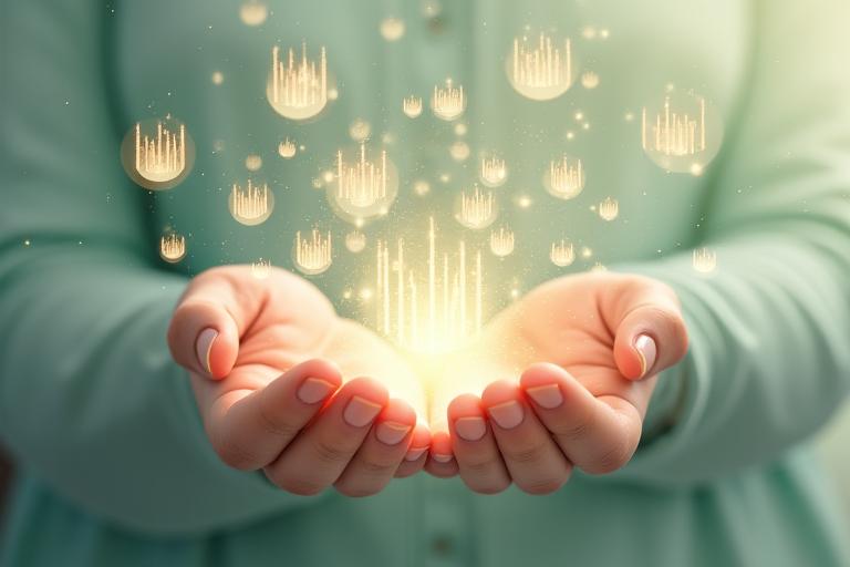 手のひらに乗った情報の断片を示す抽象的なイラスト。透明感のある素材で構成されており、プライバシー管理とユーザーの権利を象徴しています。